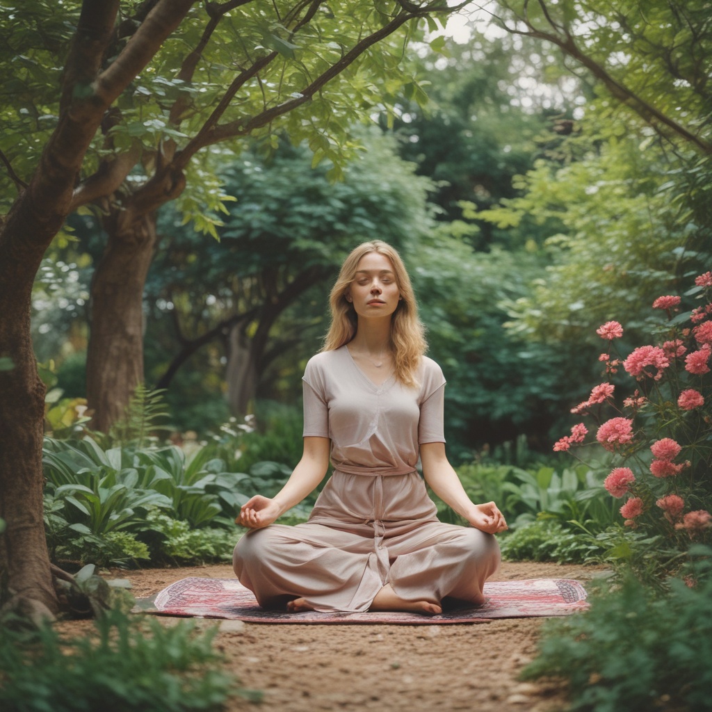 Woman meditating in a garden